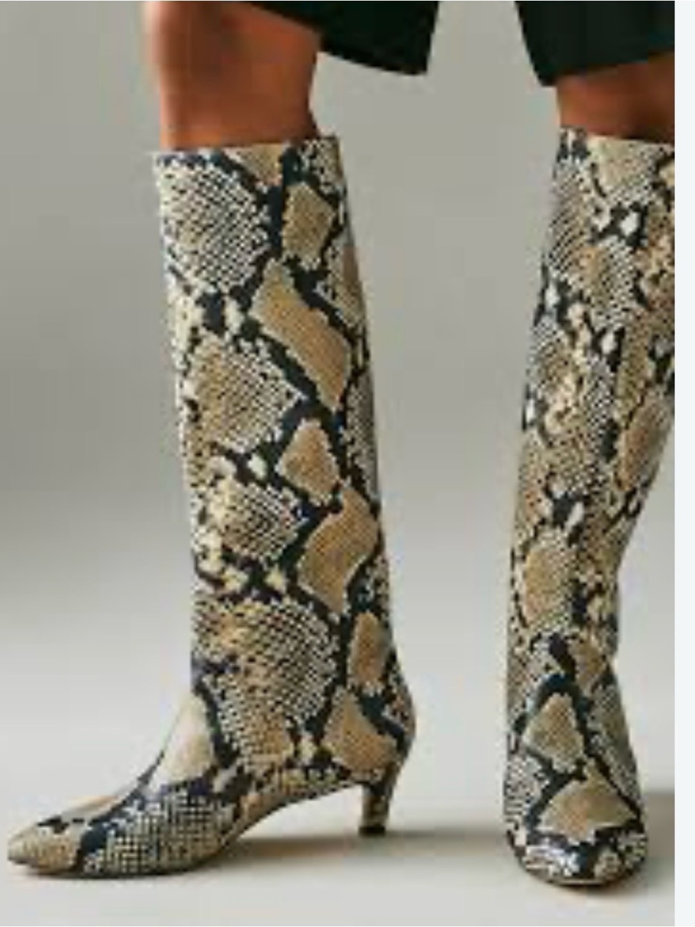 Silent D Snake-Print Knee-High Leather Boots - Beige/Black